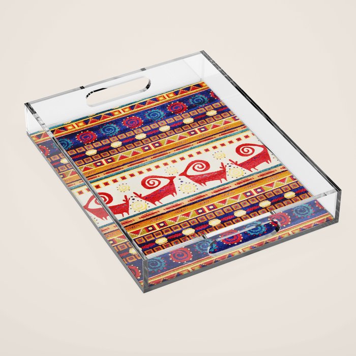 Antique Persian Rug Print With Abstract Quadrupeds Acrylic Tray Gallery Image 1