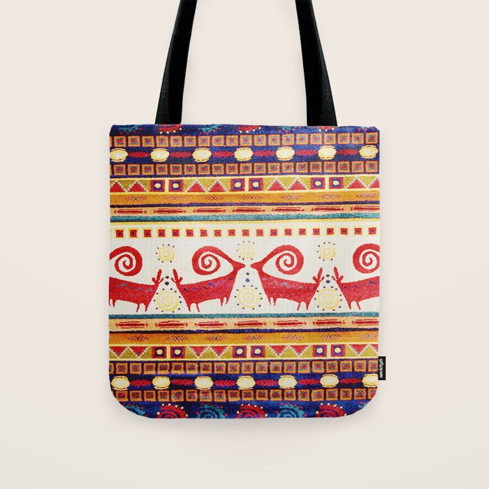 Antique Persian Rug Print With Abstract Quadrupeds Tote Bag Gallery Image 1