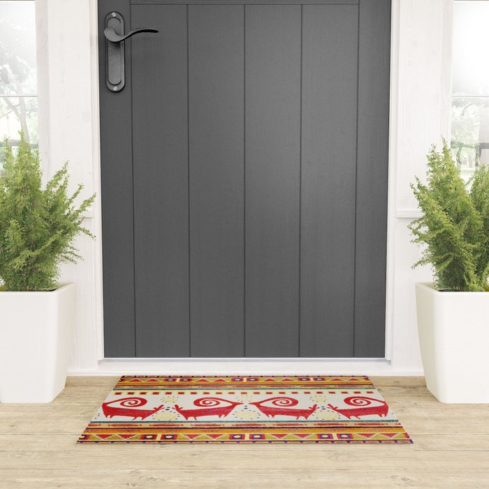 Antique Persian Rug Print With Abstract Quadrupeds Welcome Mat Gallery Image 3