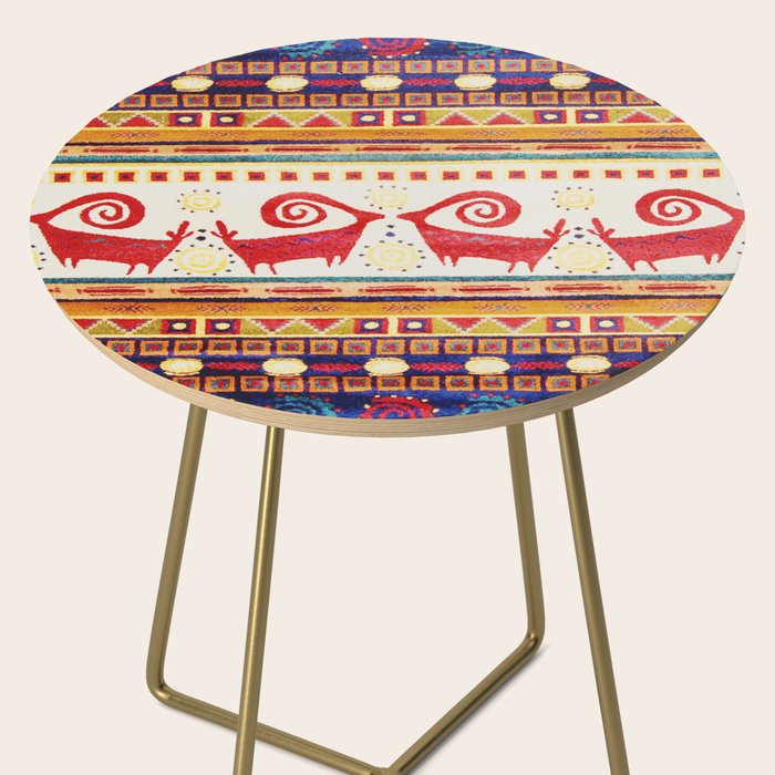 Antique Persian Rug Print With Abstract Quadrupeds Side Table Gallery Image 2
