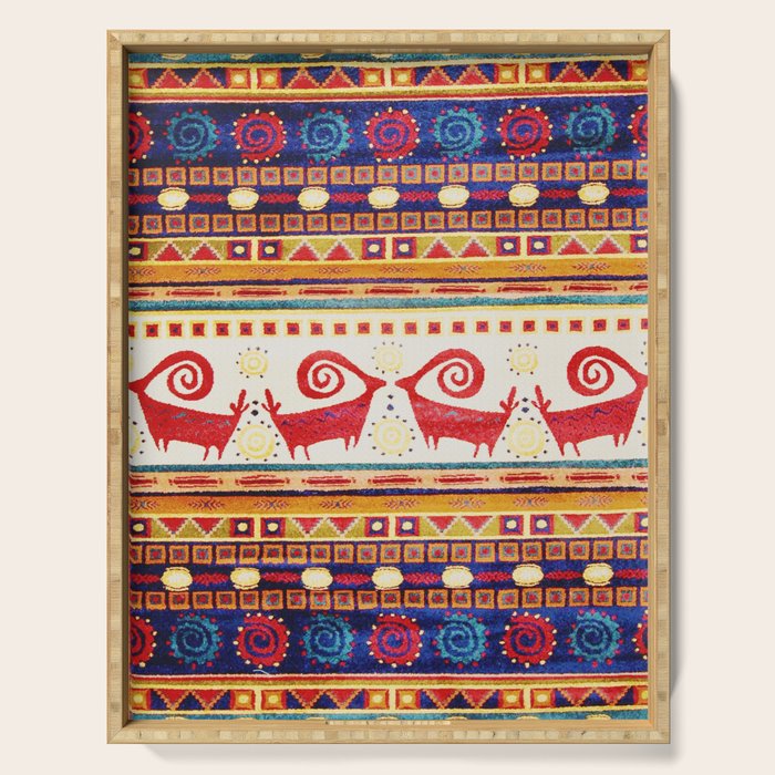 Antique Persian Rug Print With Abstract Quadrupeds Serving Tray Gallery Image 1