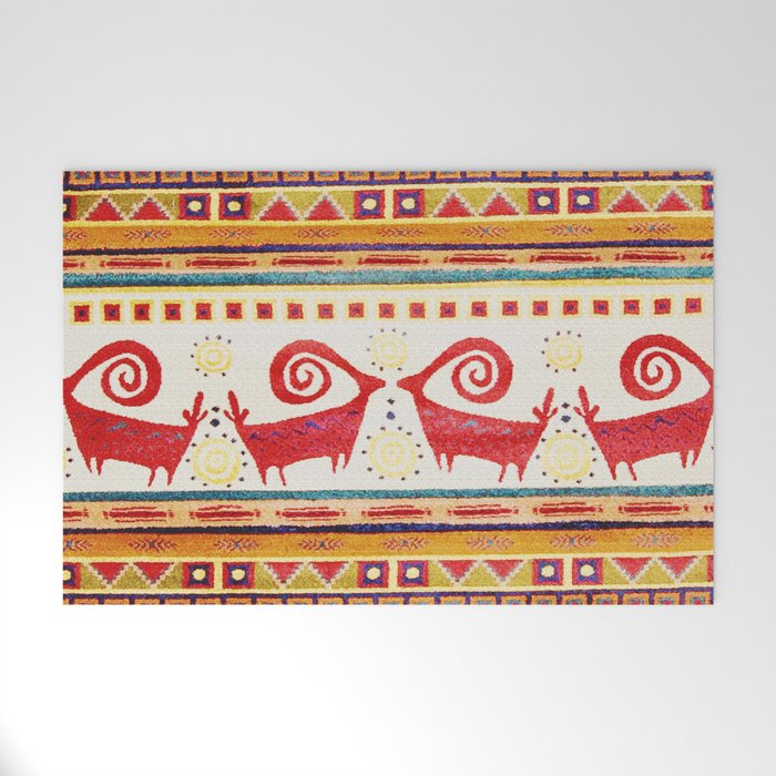 Antique Persian Rug Print With Abstract Quadrupeds Welcome Mat Gallery Image 1