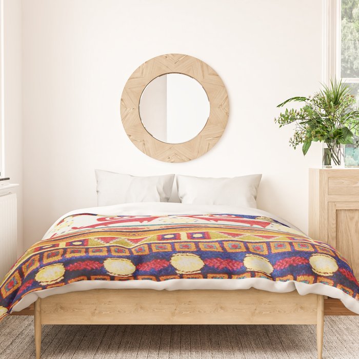 Antique Persian Rug Print With Abstract Quadrupeds Duvet Cover Gallery Image 3
