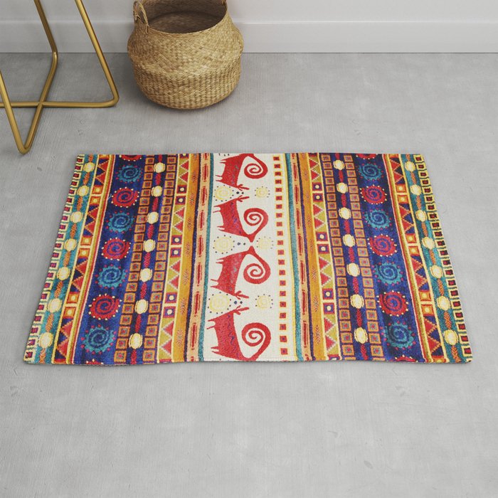 Antique Persian Rug Print With Abstract Quadrupeds Rug Gallery Image 1