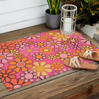 Groovy Retro Floral Garden Pretty Pink 60s 70s Flower Pattern with Yellow and Orange Outdoor Rug Gallery Image 2