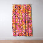 Groovy Retro Floral Garden Pretty Pink 60s 70s Flower Pattern with Yellow and Orange Window Curtain Gallery Image 3