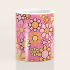 Groovy Retro Floral Garden Pretty Pink 60s 70s Flower Pattern with Yellow and Orange Coffee Mug Gallery Image 4