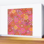 Groovy Retro Floral Garden Pretty Pink 60s 70s Flower Pattern with Yellow and Orange Wall Mural Gallery Image 2