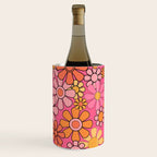 Groovy Retro Floral Garden Pretty Pink 60s 70s Flower Pattern with Yellow and Orange Wine Chiller Gallery Image 2