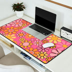 Groovy Retro Floral Garden Pretty Pink 60s 70s Flower Pattern with Yellow and Orange Desk Mat Gallery Image 2