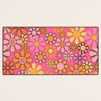 Groovy Retro Floral Garden Pretty Pink 60s 70s Flower Pattern with Yellow and Orange Desk Mat Gallery Image 3
