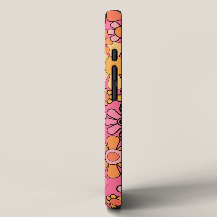 Groovy Retro Floral Garden Pretty Pink 60s 70s Flower Pattern with Yellow and Orange iPhone Case Gallery Image 2
