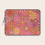 Groovy Retro Floral Garden Pretty Pink 60s 70s Flower Pattern with Yellow and Orange Laptop Sleeve Gallery Image 1