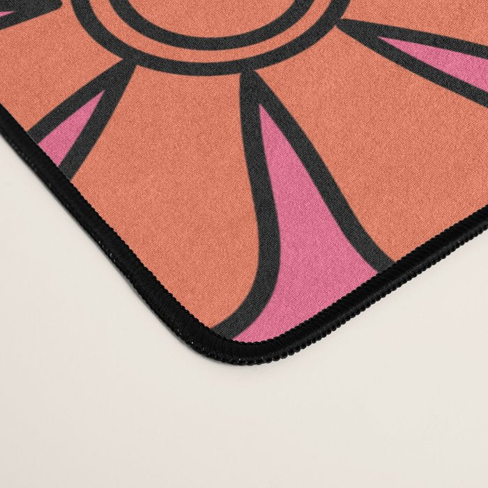 Groovy Retro Floral Garden Pretty Pink 60s 70s Flower Pattern with Yellow and Orange Desk Mat Gallery Image 4