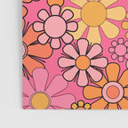 Groovy Retro Floral Garden Pretty Pink 60s 70s Flower Pattern with Yellow and Orange Poster Gallery Image 3