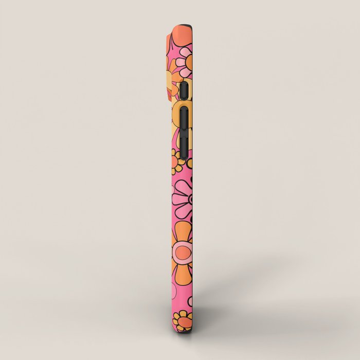 Groovy Retro Floral Garden Pretty Pink 60s 70s Flower Pattern with Yellow and Orange iPhone Case Gallery Image 2