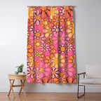 Groovy Retro Floral Garden Pretty Pink 60s 70s Flower Pattern with Yellow and Orange Window Curtain Gallery Image 5