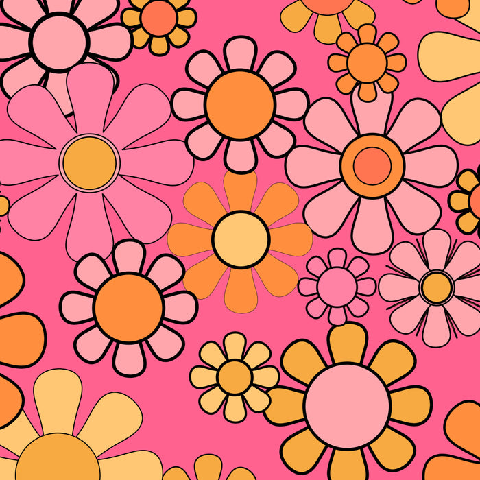 Groovy Retro Floral Garden Pretty Pink 60s 70s Flower Pattern with Yellow and Orange Coffee Mug Gallery Image 2