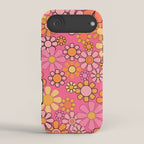 Groovy Retro Floral Garden Pretty Pink 60s 70s Flower Pattern with Yellow and Orange iPhone Case Gallery Image 2