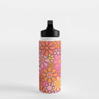 Groovy Retro Floral Garden Pretty Pink 60s 70s Flower Pattern with Yellow and Orange Water Bottle Gallery Image 3