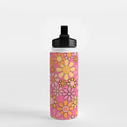 Groovy Retro Floral Garden Pretty Pink 60s 70s Flower Pattern with Yellow and Orange Water Bottle Gallery Image 2