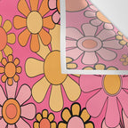 Groovy Retro Floral Garden Pretty Pink 60s 70s Flower Pattern with Yellow and Orange Wall Tapestry Gallery Image 3