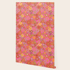 Groovy Retro Floral Garden Pretty Pink 60s 70s Flower Pattern with Yellow and Orange Wallpaper Gallery Image 2