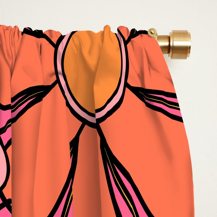 Groovy Retro Floral Garden Pretty Pink 60s 70s Flower Pattern with Yellow and Orange Window Curtain Gallery Image 2