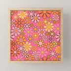 Groovy Retro Floral Garden Pretty Pink 60s 70s Flower Pattern with Yellow and Orange Mini Art Print Gallery Image 1