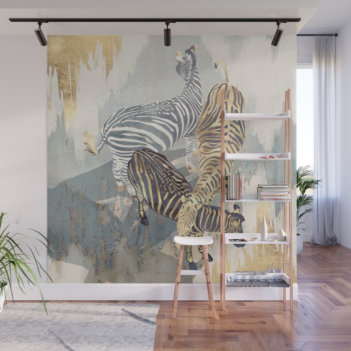 Metallic Zebras Wall Mural Gallery Image 1