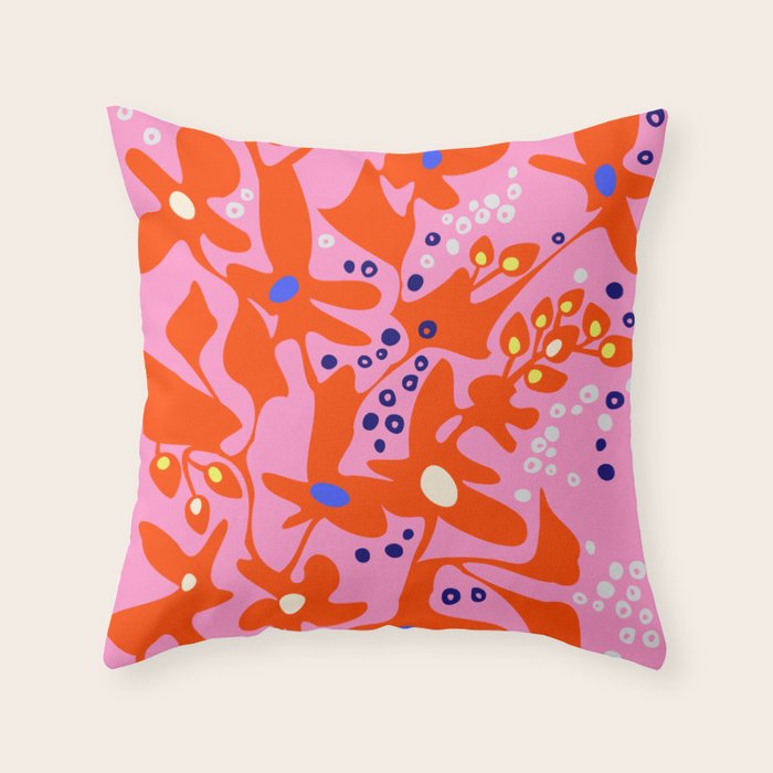 Pink home jungle: Organic shapes and flowers Throw Pillow Gallery Image 1