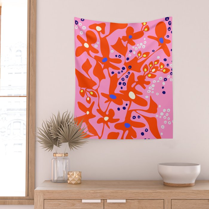 Pink home jungle: Organic shapes and flowers Wall Tapestry Gallery Image 2