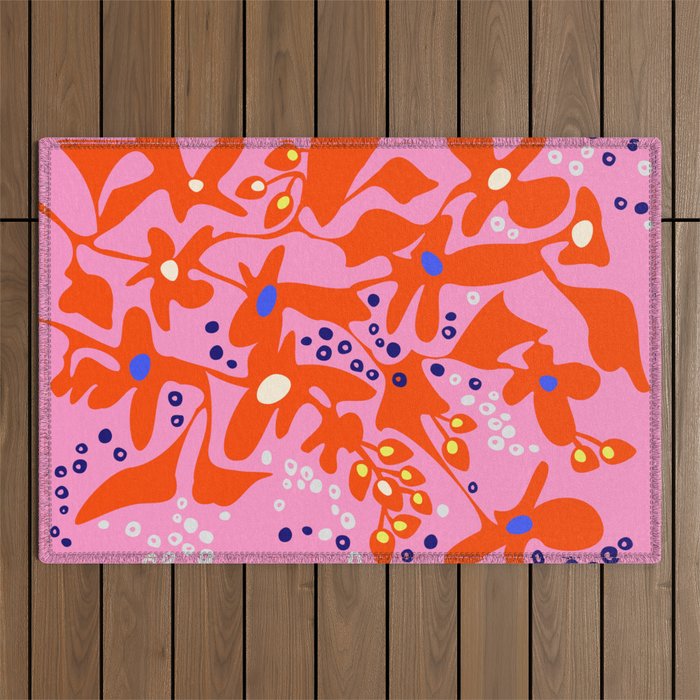 Pink home jungle: Organic shapes and flowers Outdoor Rug Gallery Image 1