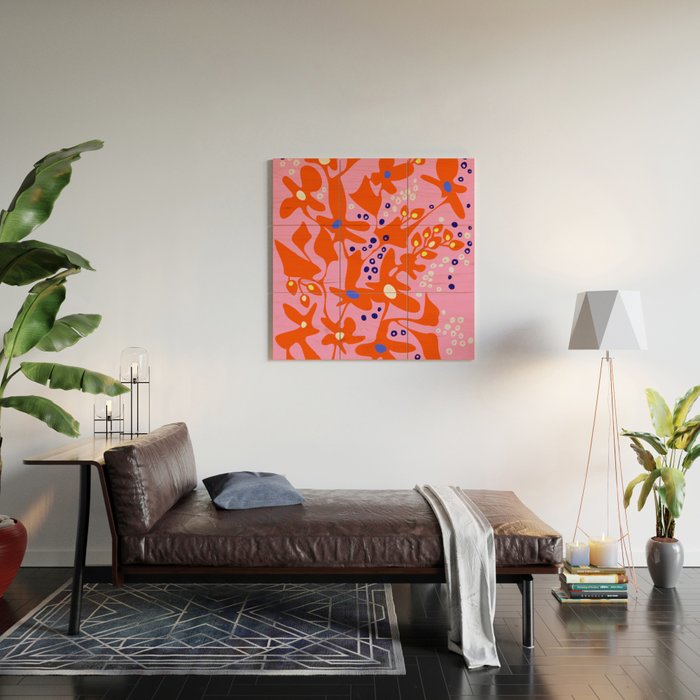 Pink home jungle: Organic shapes and flowers Wood Wall Art Gallery Image 2