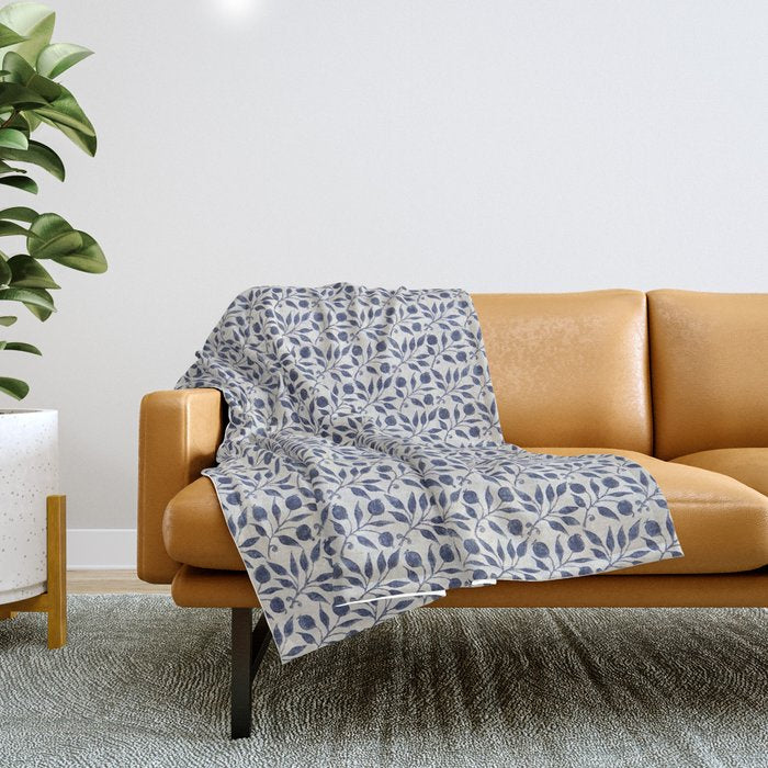 William Morris Vintage Rosehip Indigo Blue Throw Blanket Gallery Image 1