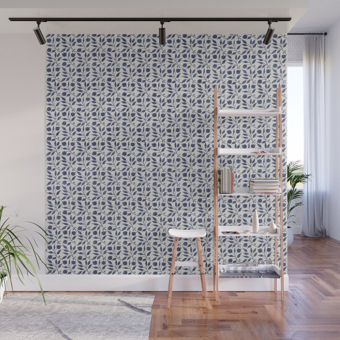 William Morris Vintage Rosehip Indigo Blue Wall Mural Gallery Image 1