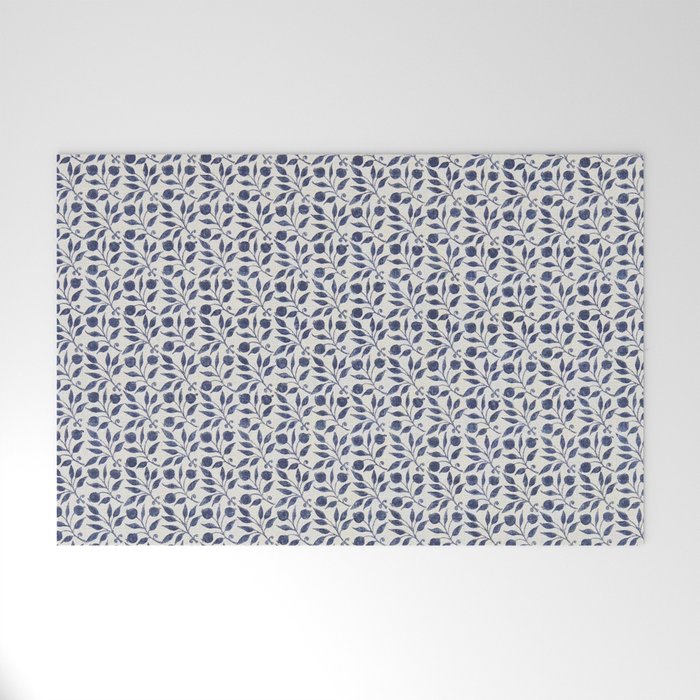 William Morris Vintage Rosehip Indigo Blue Welcome Mat Gallery Image 1