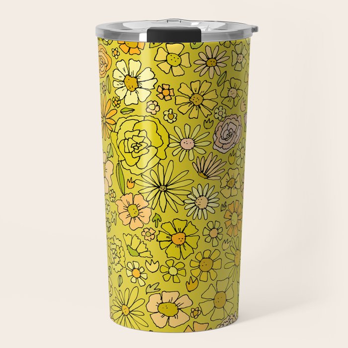 retro flower power wallpaper dreams // art by surfy birdy Travel Mug Gallery Image 1