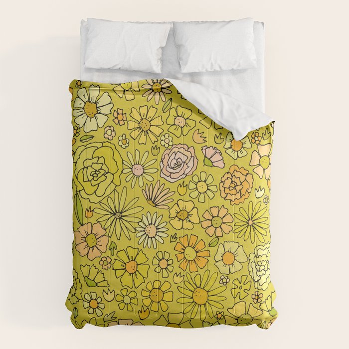 retro flower power wallpaper dreams // art by surfy birdy Comforter Gallery Image 6