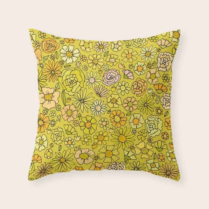 retro flower power wallpaper dreams // art by surfy birdy Throw Pillow Gallery Image 6