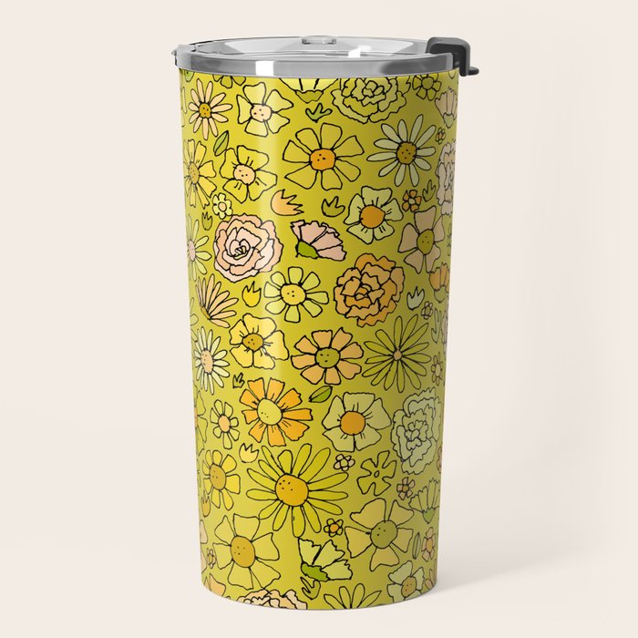 retro flower power wallpaper dreams // art by surfy birdy Travel Mug Gallery Image 2