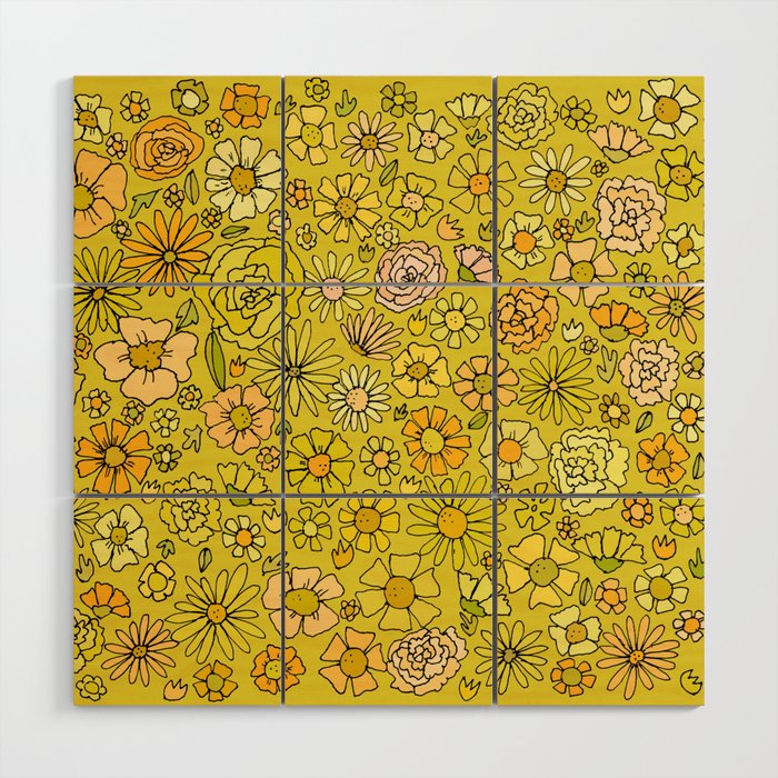 retro flower power wallpaper dreams // art by surfy birdy Wood Wall Art Gallery Image 1