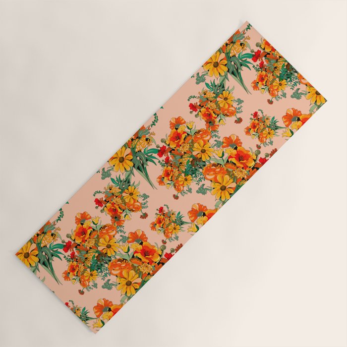 70s Pastel Floral on pink blush Boho Yoga Mat Gallery Image 1