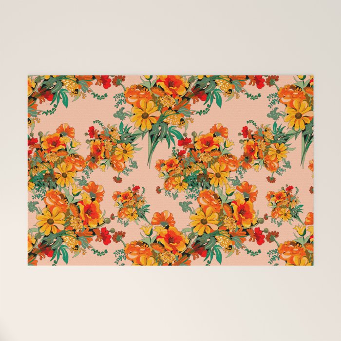 70s Pastel Floral on pink blush Boho Welcome Mat Gallery Image 1