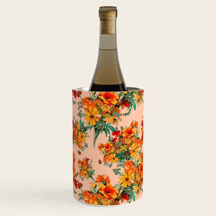 70s Pastel Floral on pink blush Boho Wine Chiller Gallery Image 1