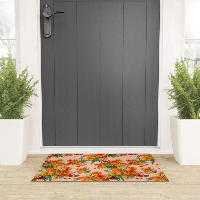 70s Pastel Floral on pink blush Boho Welcome Mat Gallery Image 3