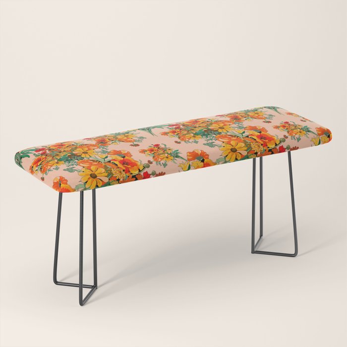 70s Pastel Floral on pink blush Boho Bench Gallery Image 1