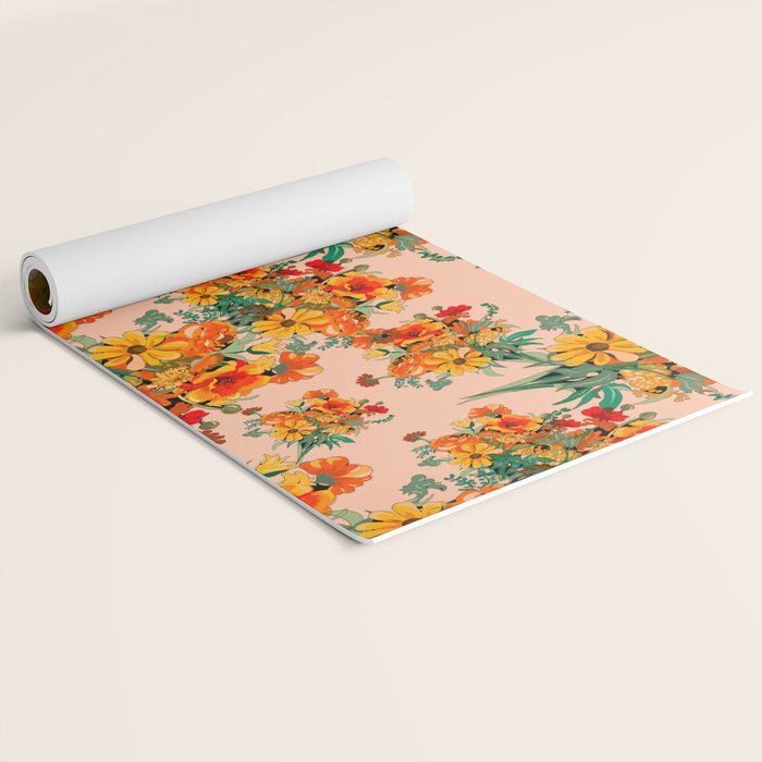 70s Pastel Floral on pink blush Boho Yoga Mat Gallery Image 2