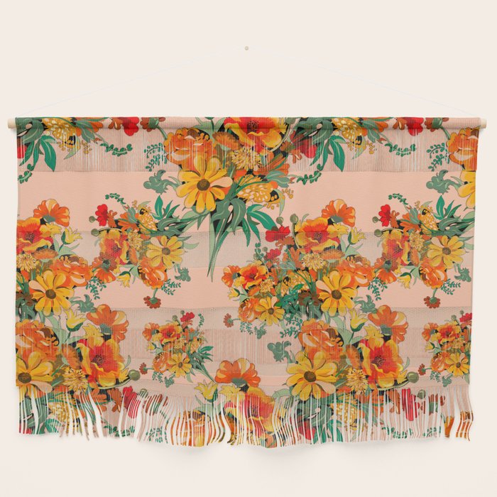 70s Pastel Floral on pink blush Boho Wall Hanging Gallery Image 1