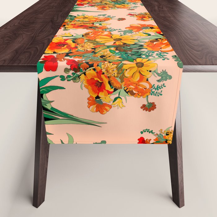 70s Pastel Floral on pink blush Boho Table Runner Gallery Image 1